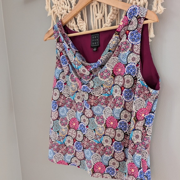 Due Per Due 100% Silk Multicolor Patterned Women's Tank Top Cowl Neck Size 12 - Picture 4 of 7
